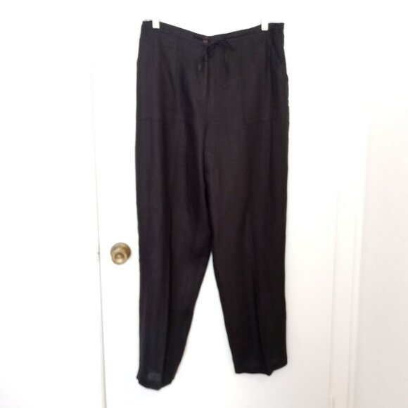 Talbots Black Irish Linen Drawstring Waist Pants - Picture 1 of 7